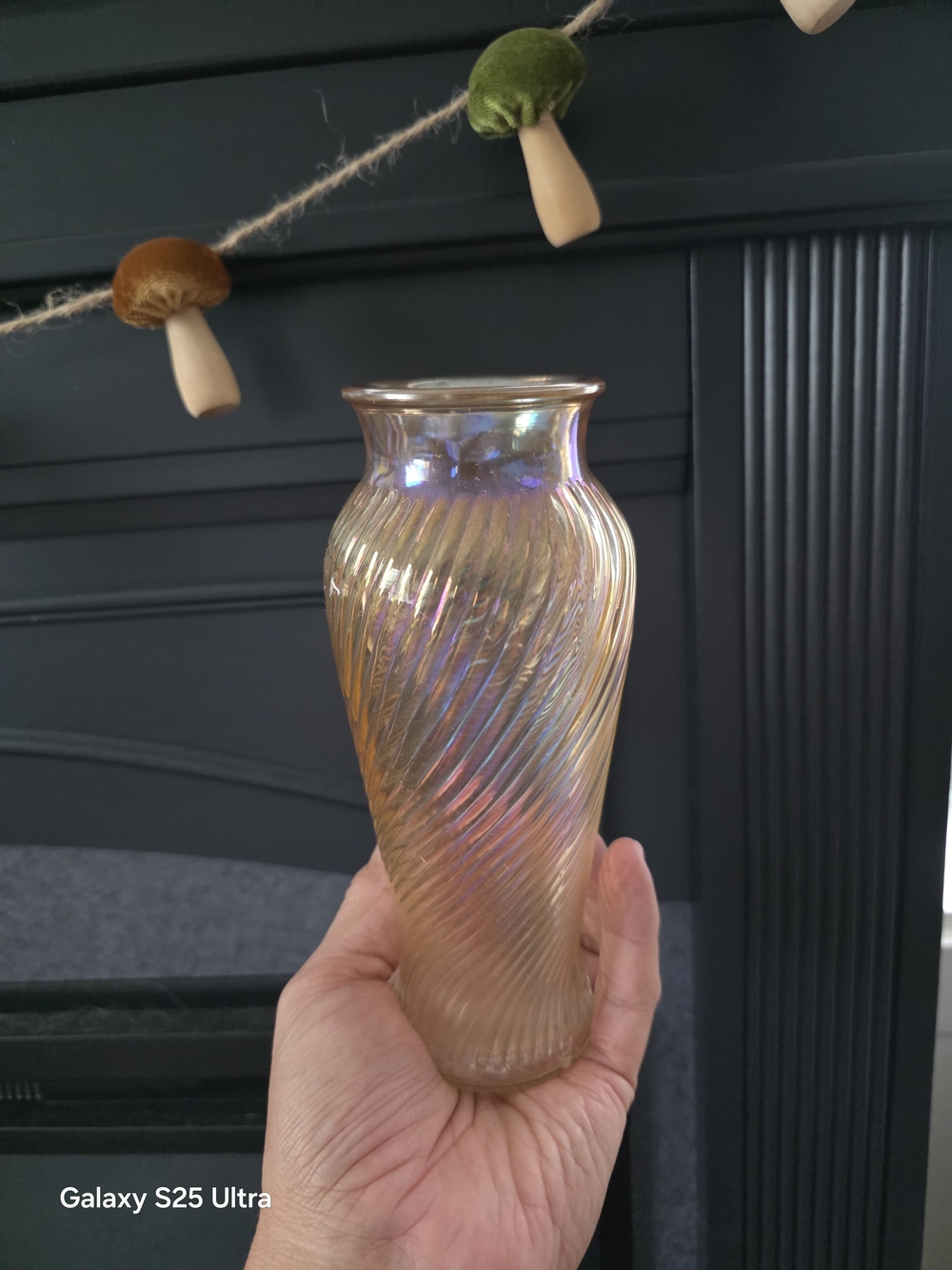 Iridescent Swirl Glass Vintage Bud Vase - Gold Pink Hues